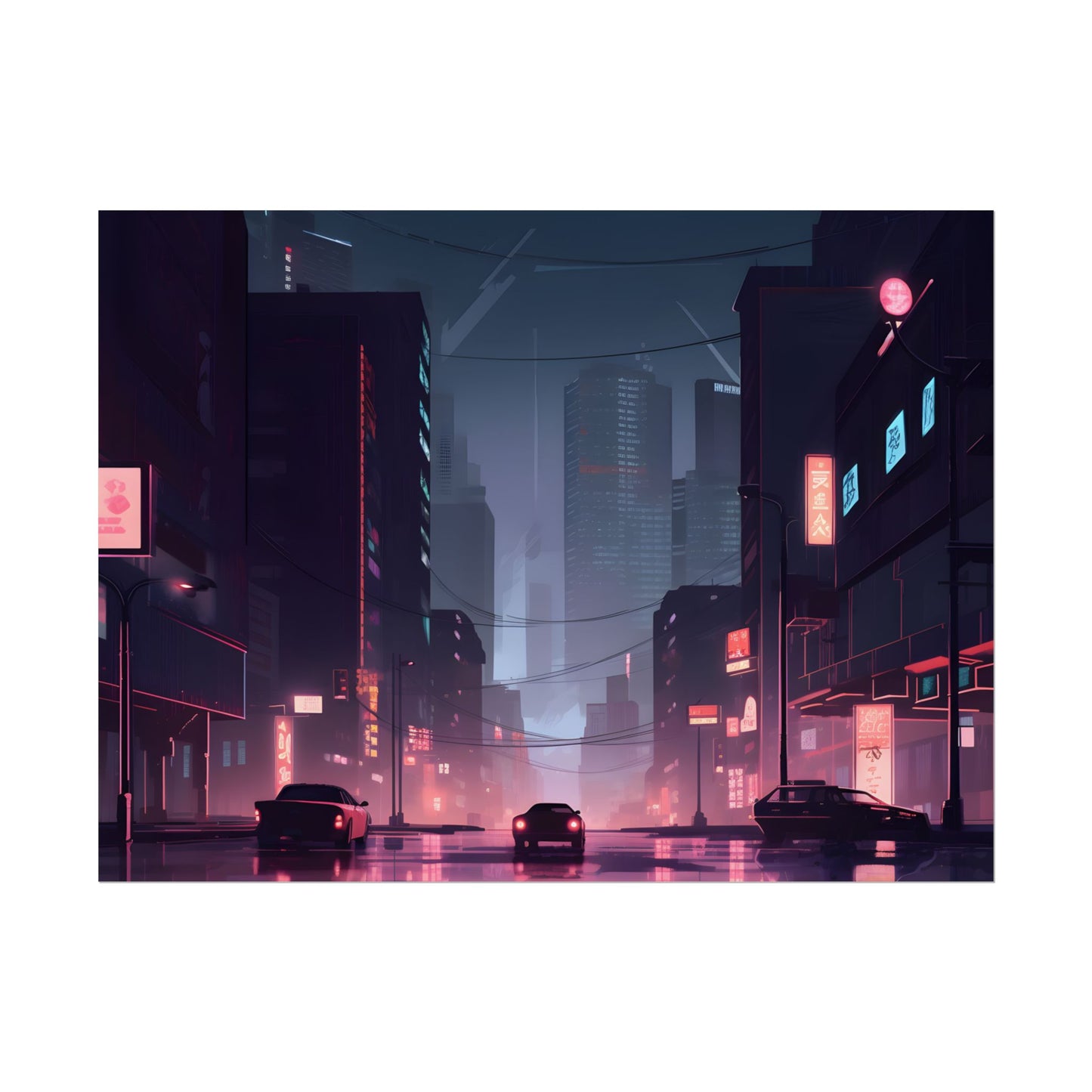 Cyberpunk Night: Melancholic Cityscape - Poster