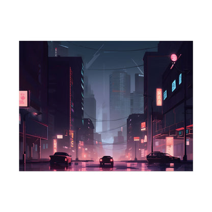 Cyberpunk Night: Melancholic Cityscape - Poster