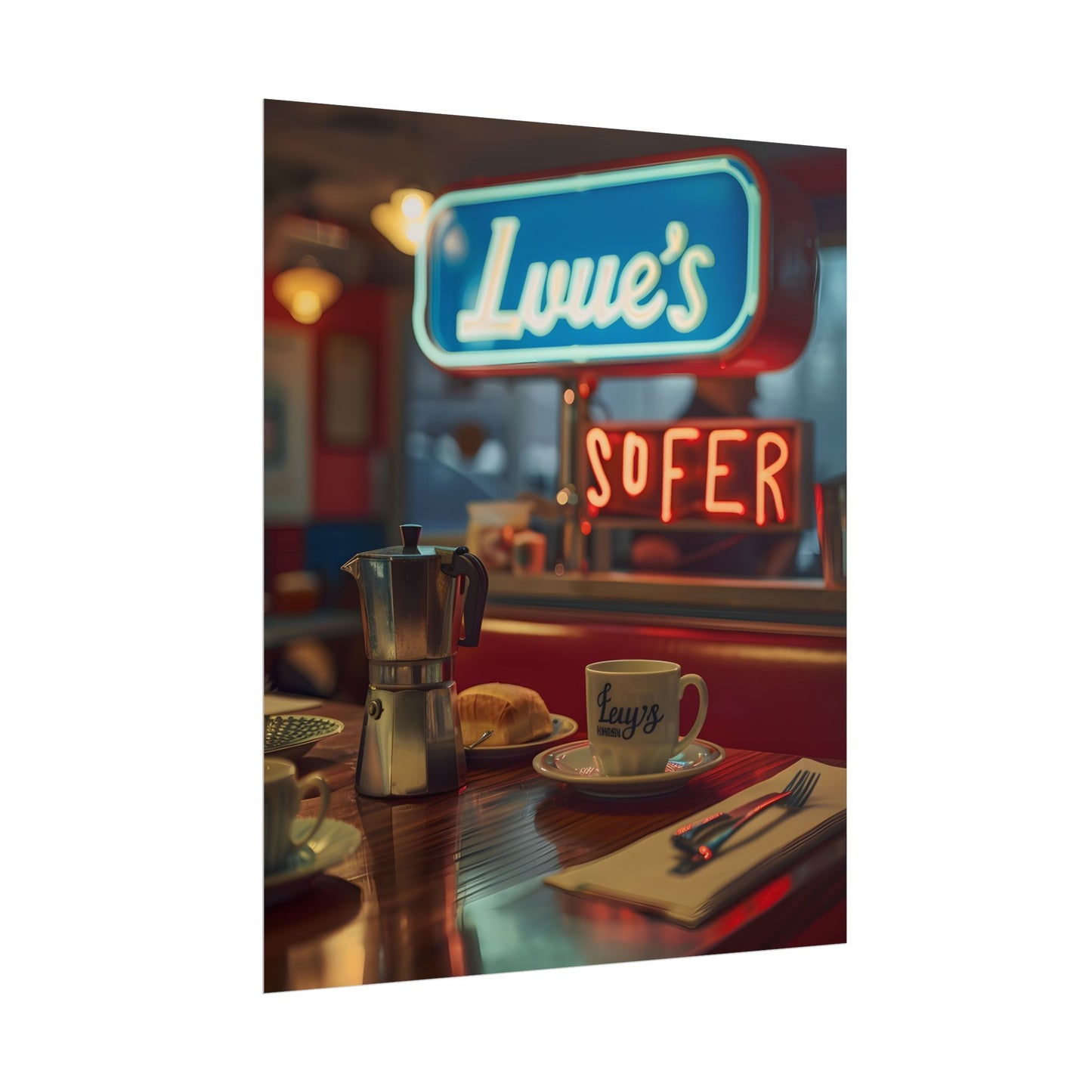 Retro Kitchen Diner Scene: Cozy Coffee Moment - Poster