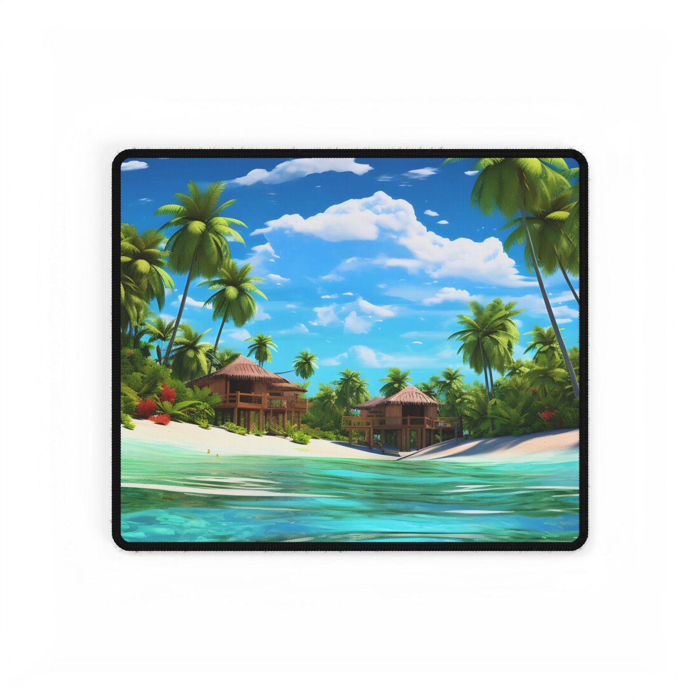 Tropical Paradise: Tranquil Lagoon and Palm Trees Art - Desk Mat