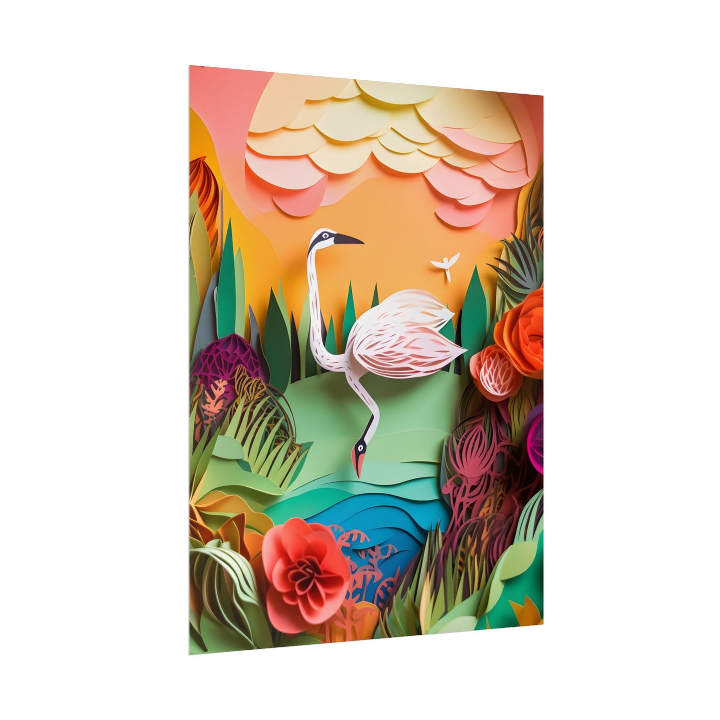 Peaceful Island Landscape: Paper Quilling Water Scene Art - Poster
