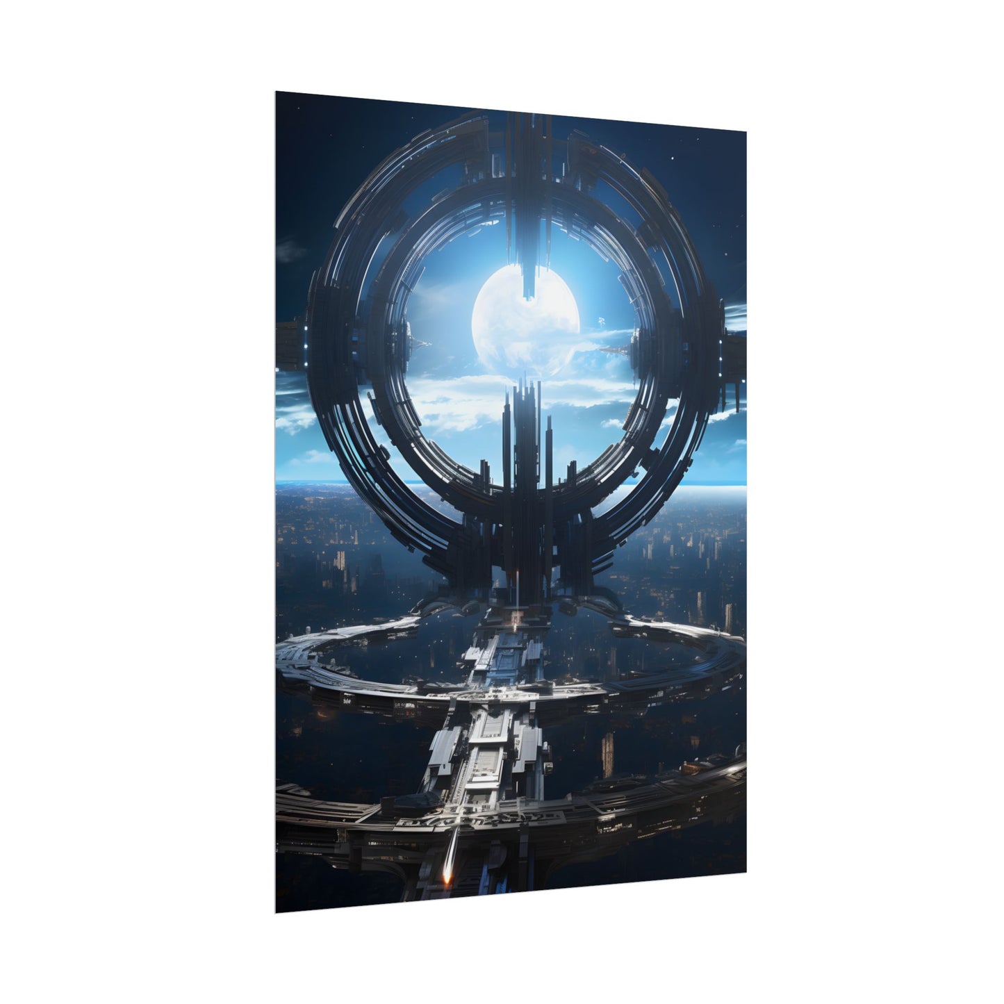 Futuristic Space Station: Orbiting Multimoon Planet Artwork - Poster
