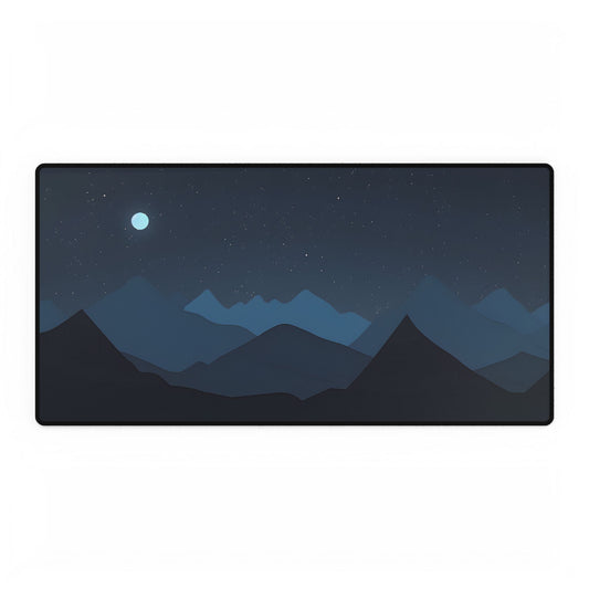 Minimalist Night Sky: Black Artwork with Mountain Silhouette - Desk Mat