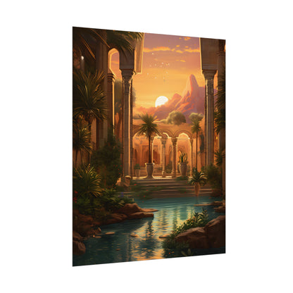 Desert Oasis at Sunset: Magical Desert Artwork - Poster