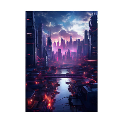 Dystopian Cyberpunk Cityscape: Neon Futuristic Artwork - Poster