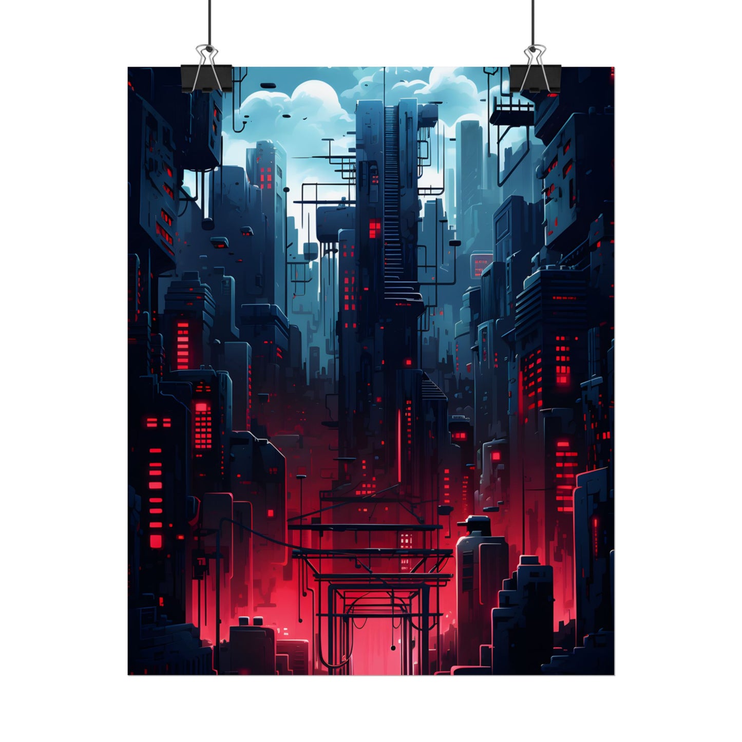 Cyberpunk Melancholy: A Nightly Cityscape Digital Art - Poster