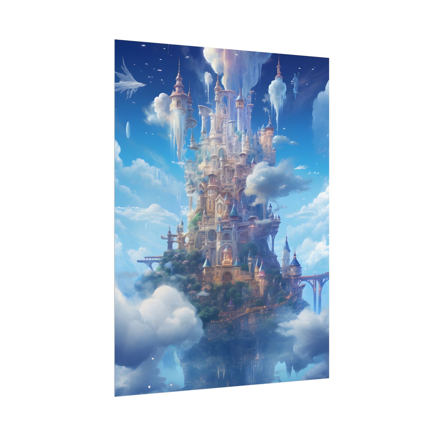 Floating City in Celestial Fantasy Realm: Dreamlike Digital Art - Poster