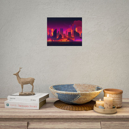 Burning Cyberpunk Cityscape: Nighttime Digital Artwork - Poster
