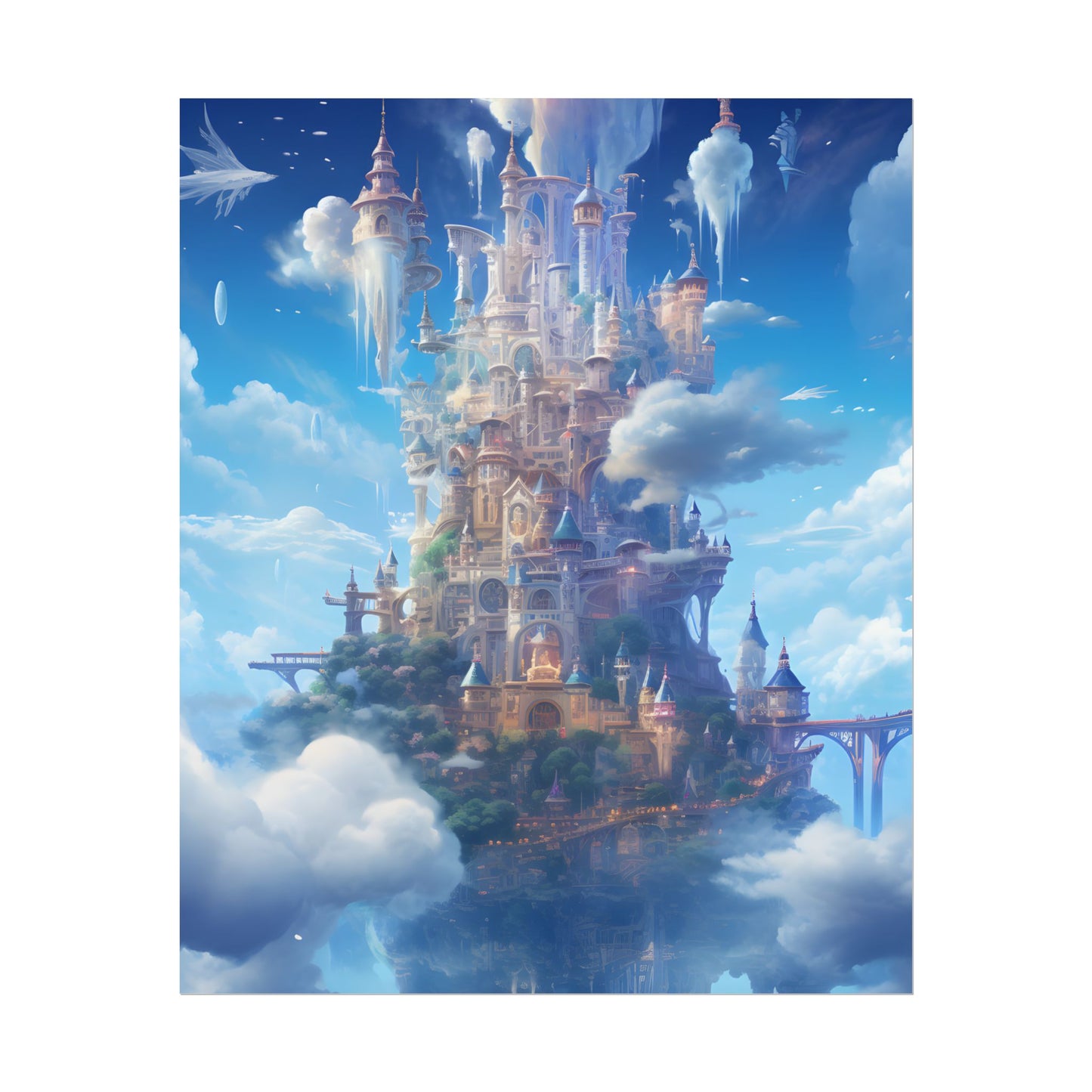 Floating City in Celestial Fantasy Realm: Dreamlike Digital Art - Poster