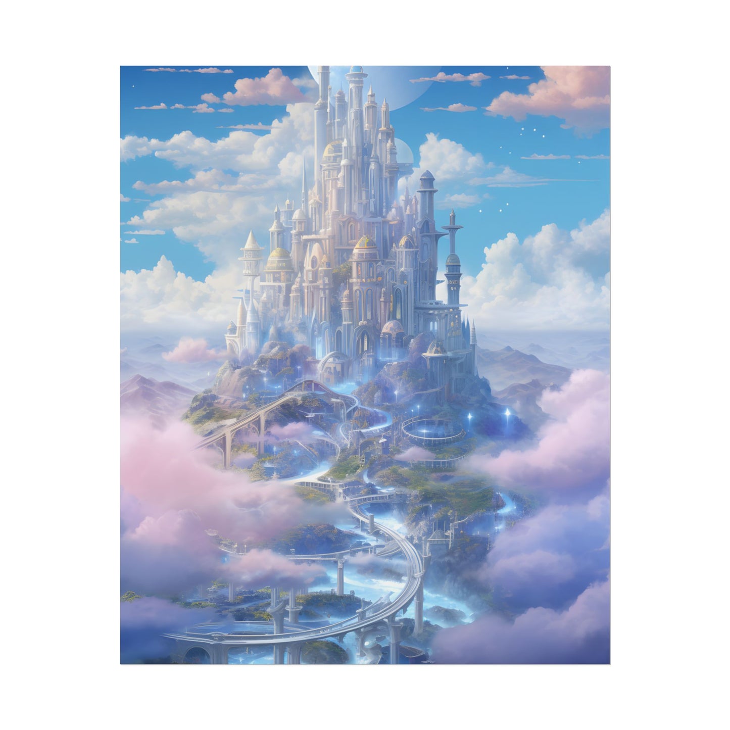 Floating City in Celestial Realm: Serene Fantasy Artwork - Poster