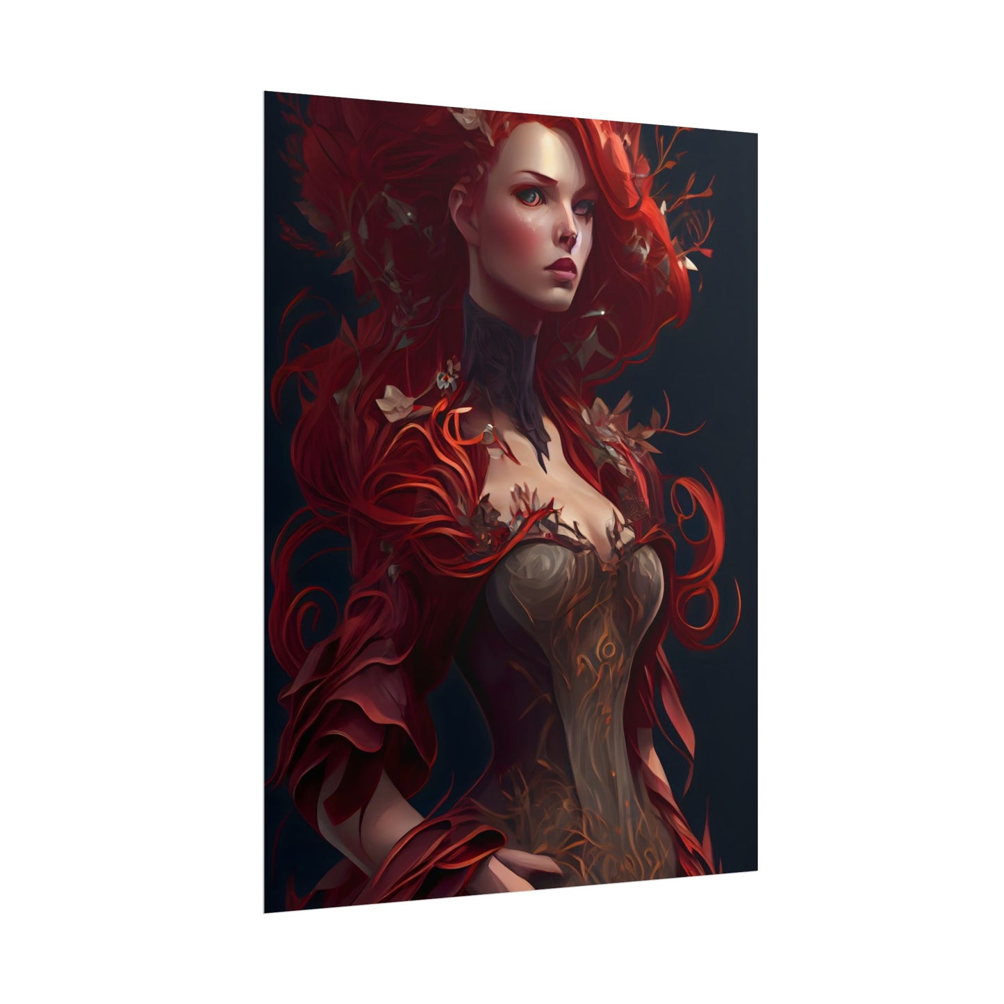 Red Hair Portrait: Elegant Female in Black Dress - Poster