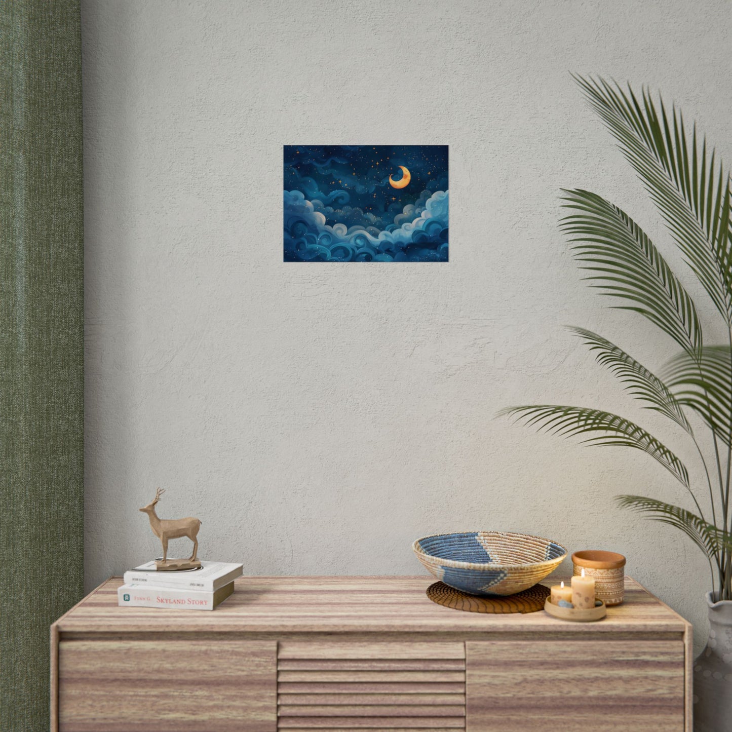 Surreal Night Sky Dreamscape: Whimsical Stars and Clouds Art - Poster