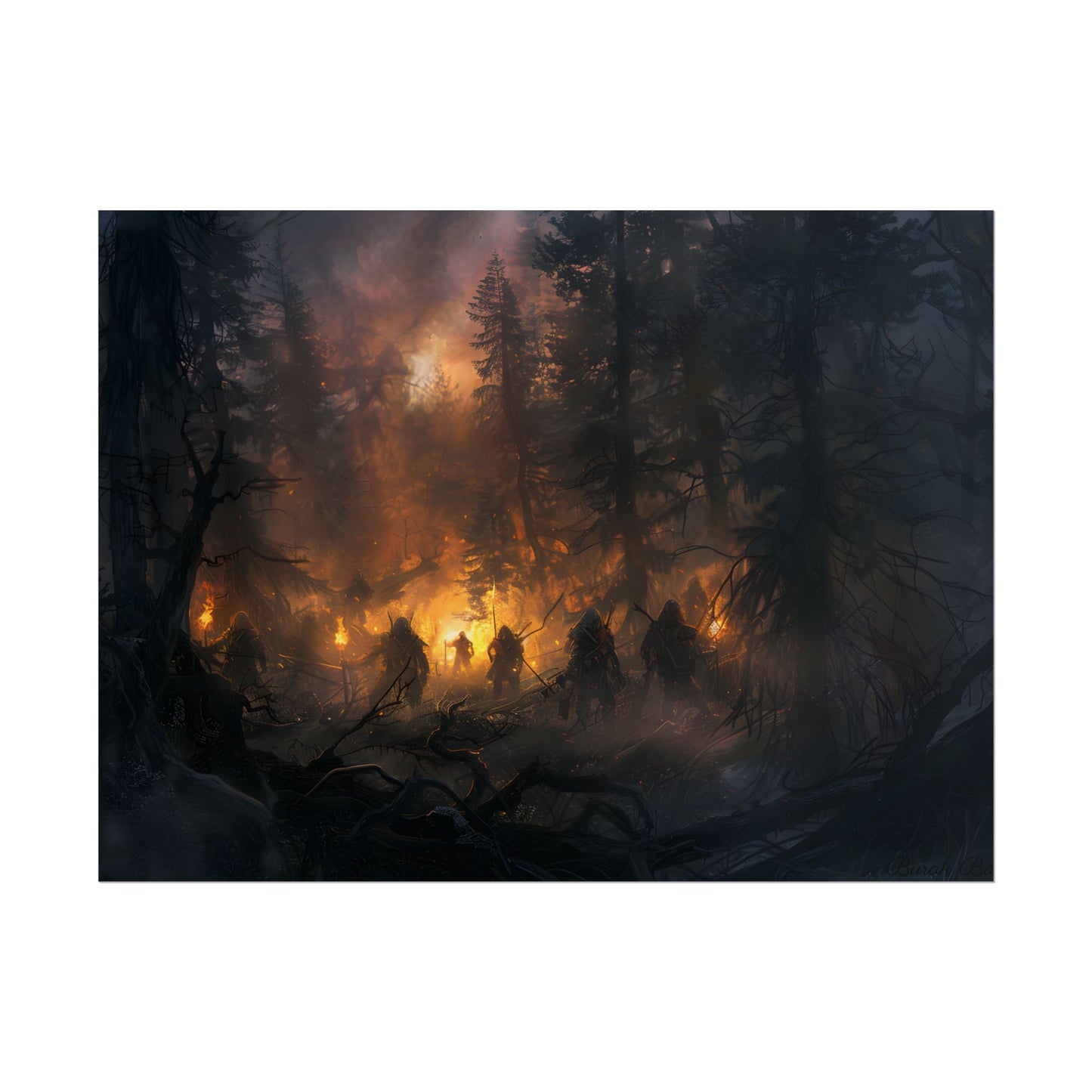 Tranquil Forest Sunset: People Connecting with Nature - Poster