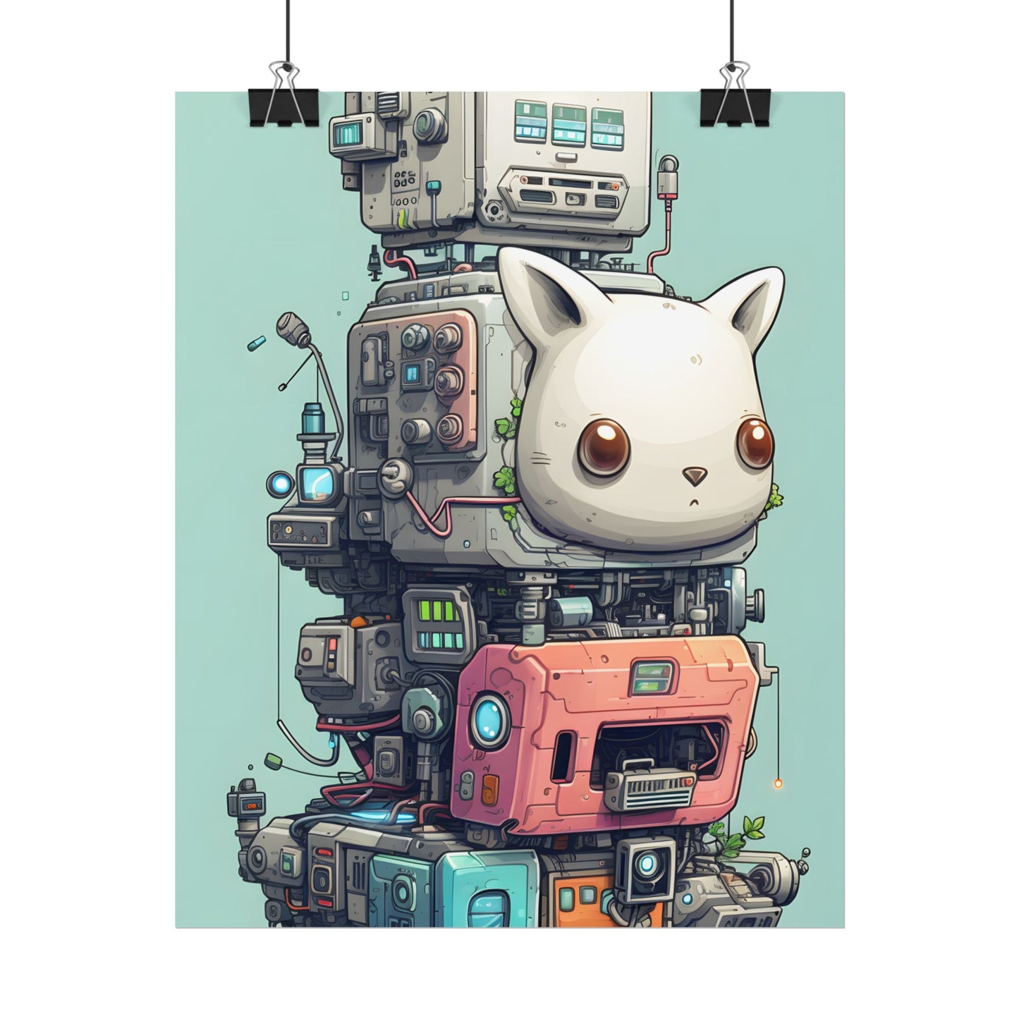 Mysterious Pixel Pets in Futuristic Room: Cyberpunk Artwork - Poster