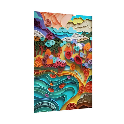 Paper Quilled Beach Bliss: Artistic Coastal Landscape - Poster