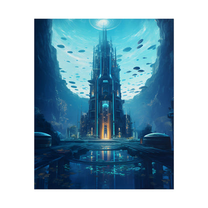 Dive into the Future: Submerged Metropol Underwater Cityscape - Poster