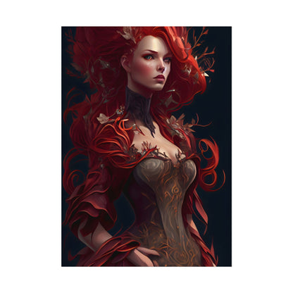 Red Hair Portrait: Elegant Female in Black Dress - Poster