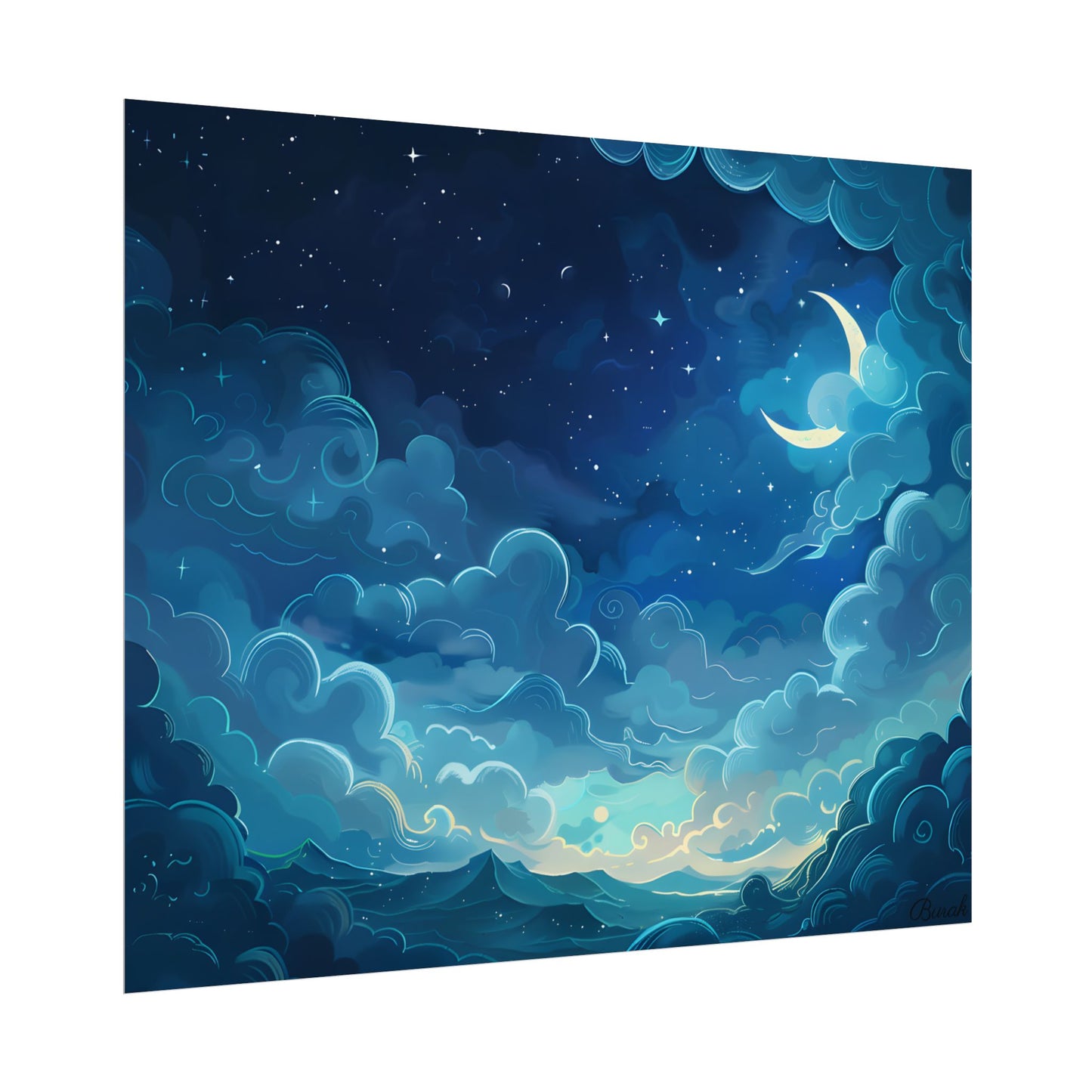 Whimsical Dreamy Night Sky: Bird in Flight Digital Art - Poster