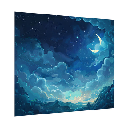 Whimsical Dreamy Night Sky: Bird in Flight Digital Art - Poster