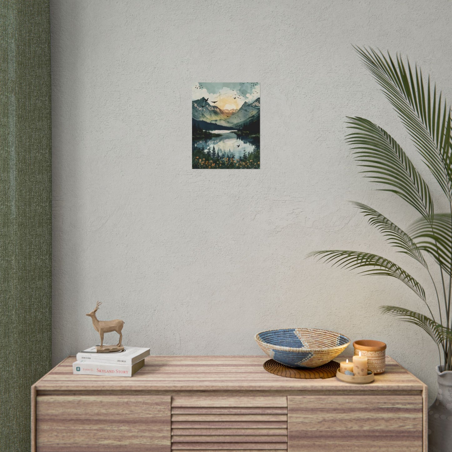 Serene Mountain Lake: Birds in Flight - Natural Art - Poster
