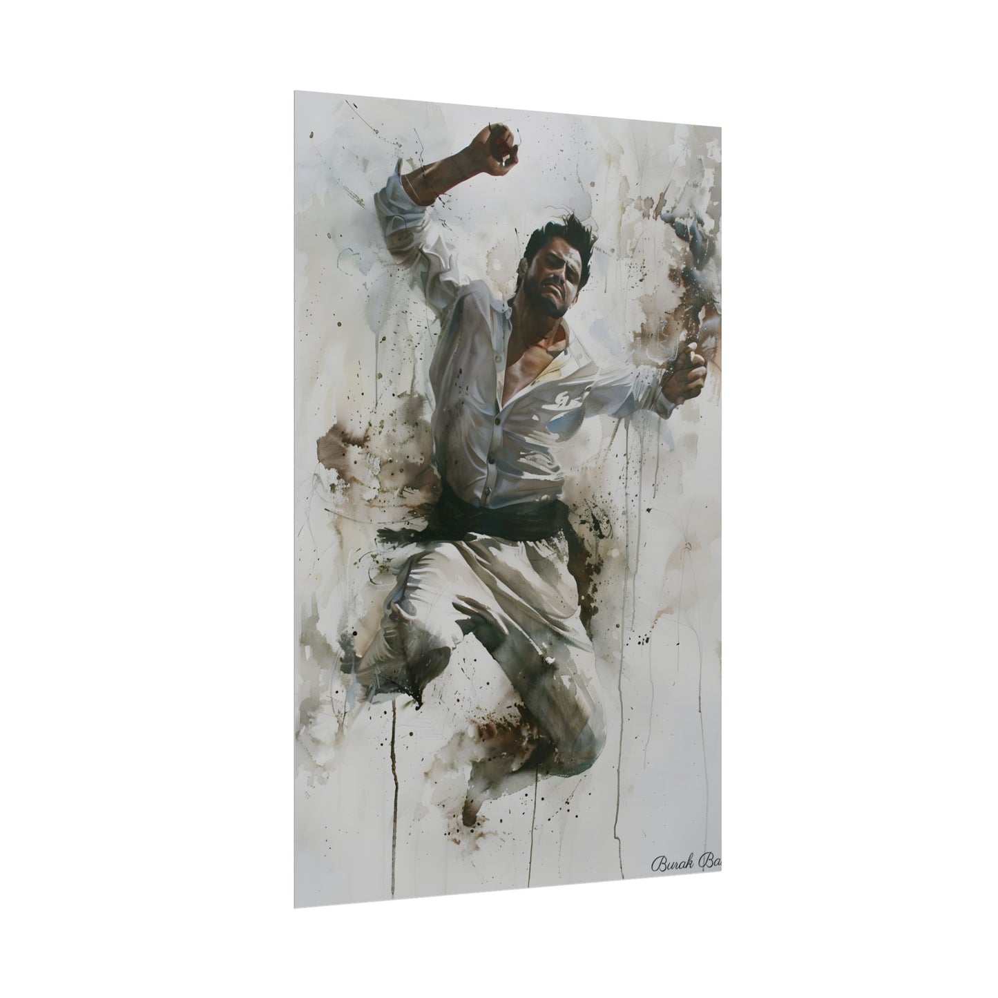 Watercolor Artwork: Man Dancing in Dynamic Movement - Poster