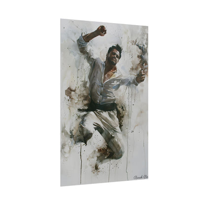 Watercolor Artwork: Man Dancing in Dynamic Movement - Poster