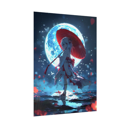 Cute Anime Girl with Umbrella: Rainy Day Art - Poster