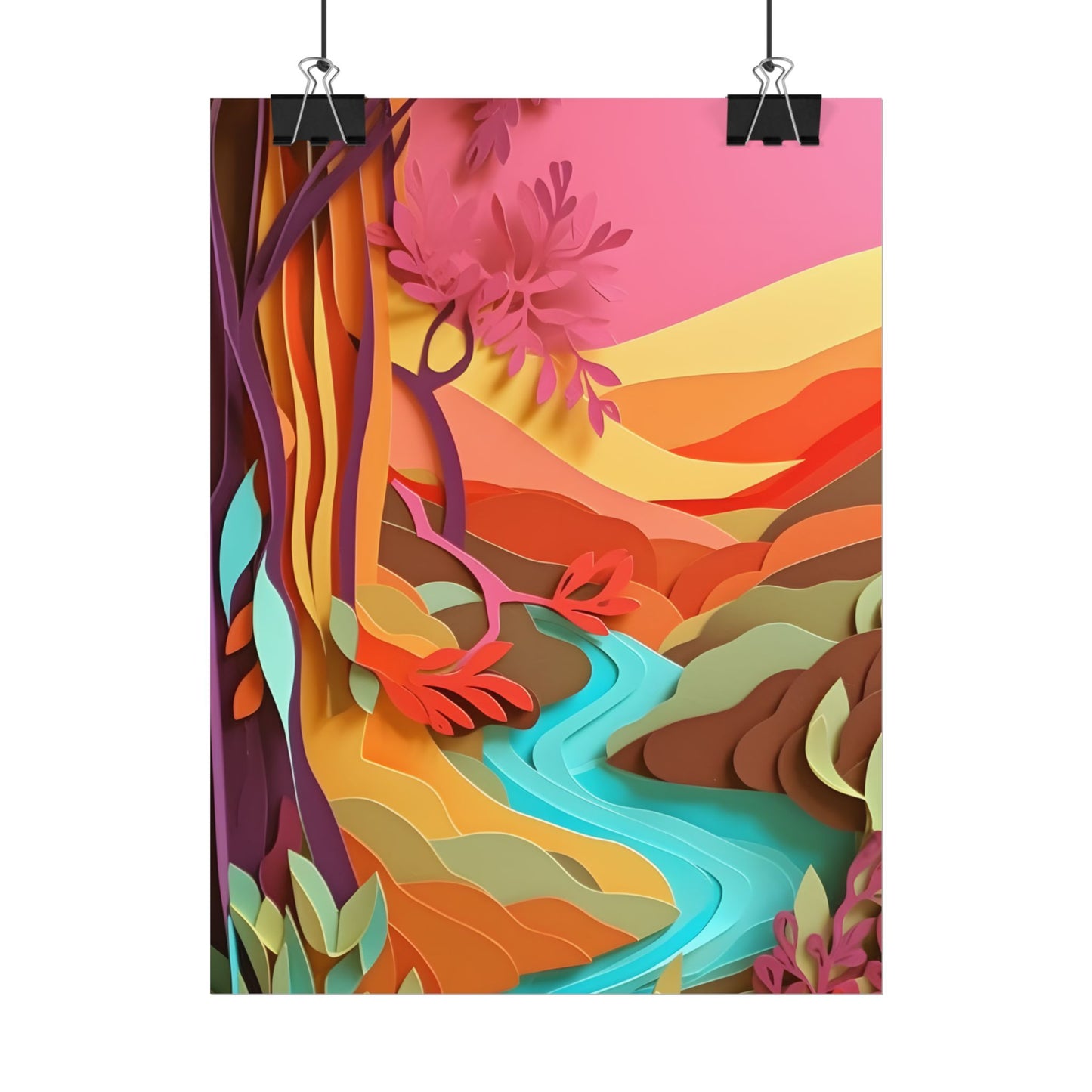 Vibrant Paper Quilled Canyon: Eye-Catching Landscape Art - Poster