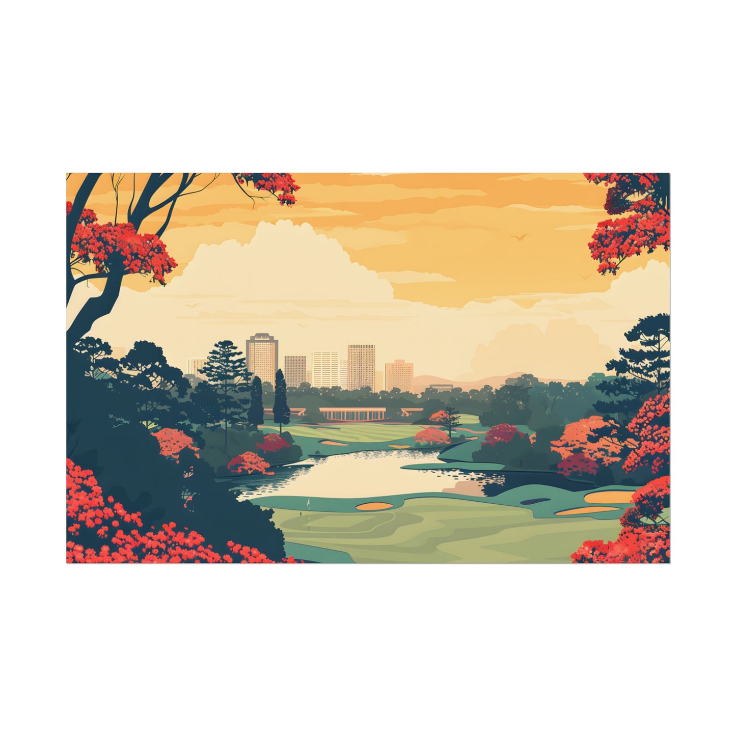 Retro-Style Augusta Georgia Golf Course: Vibrant Illustration Art - Poster