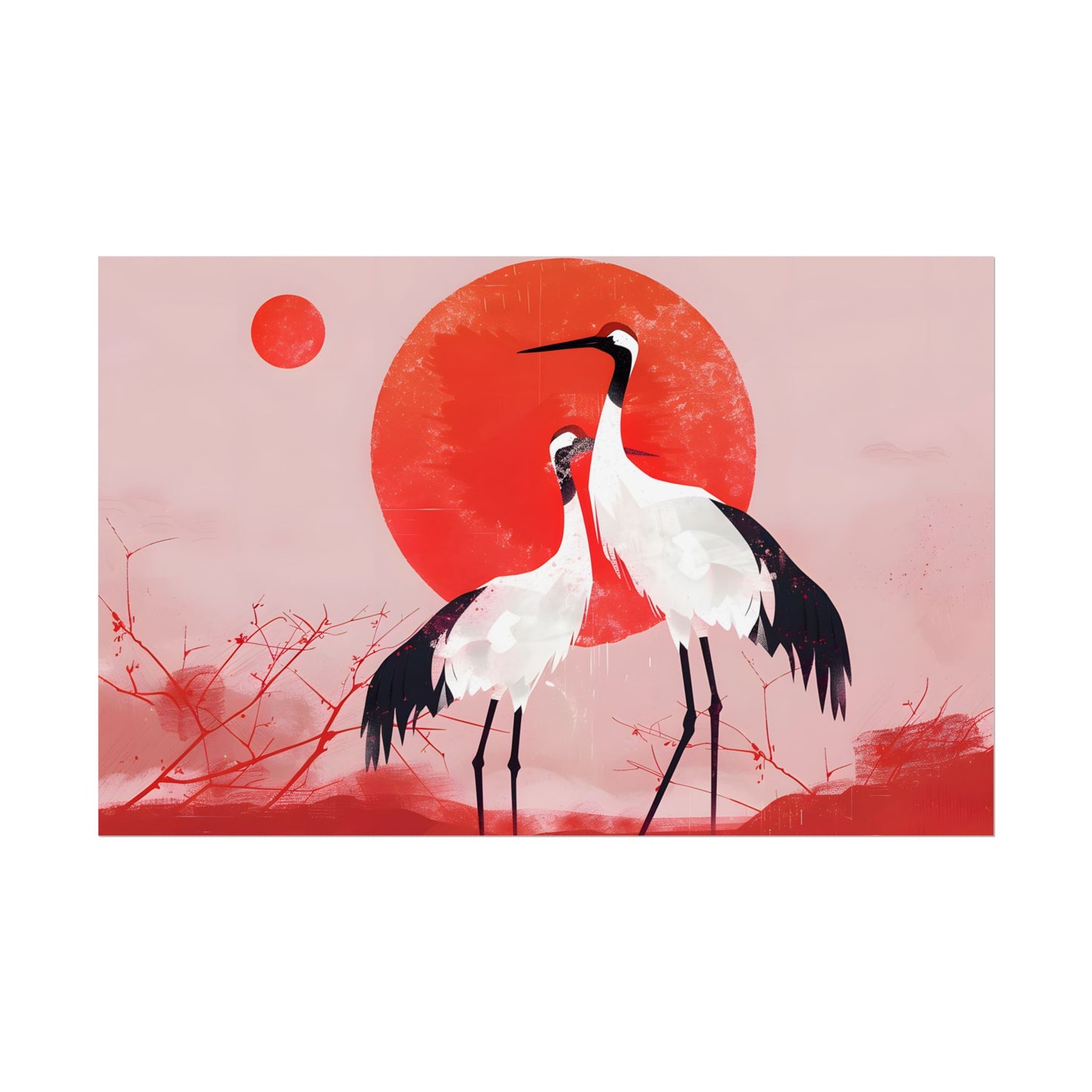 Peaceful Crane Sanctuary: Serene Landscape Nature Art - Poster
