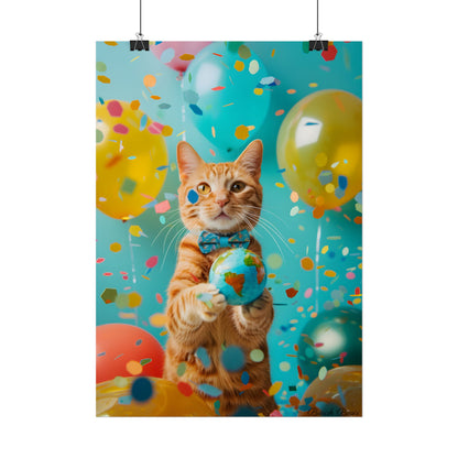 Charming Whiskers: Cat in Bow Tie with Mini Flag - Poster