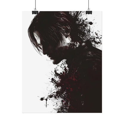 Emerging from Darkness: Blood-Splattered Figure Digital Art - Poster