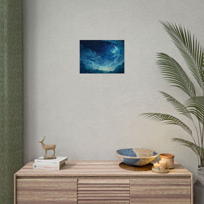 Whimsical Dreamy Night Sky: Bird in Flight Digital Art - Poster