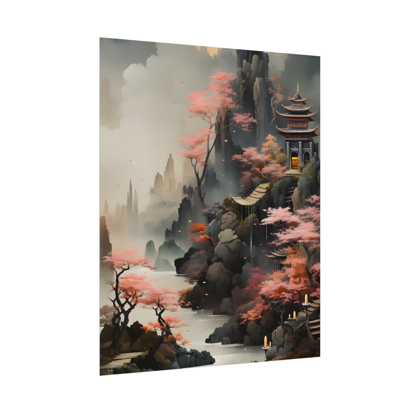 Vibrant Landscape in Moss Green: Ash Magenta Artwork - Poster