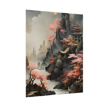Vibrant Landscape in Moss Green: Ash Magenta Artwork - Poster