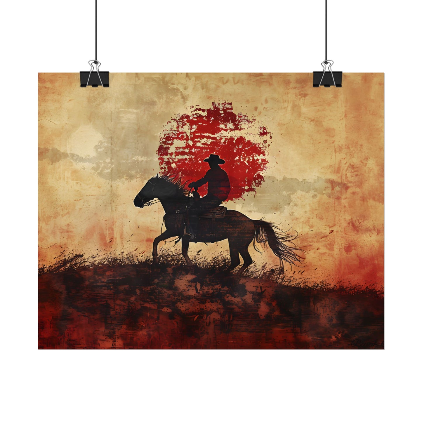 Dynamic Rodeo Scene: Earthy Tones of a Thrilling Ride - Poster