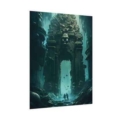 Lost Underwater Ancient City: Mysterious Blue Hues Art - Poster