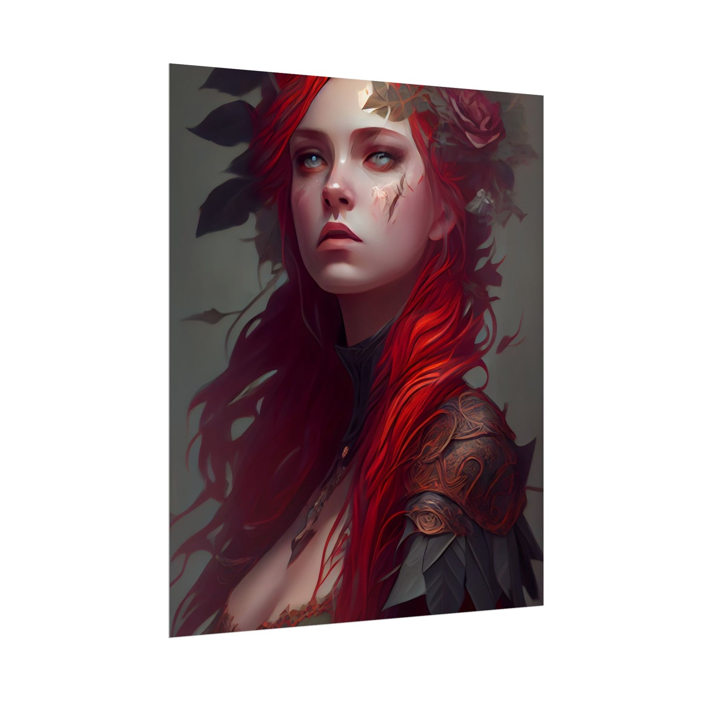 Intimate Red Hair Portrait: Artistic Female Figure in Black Dress - Poster