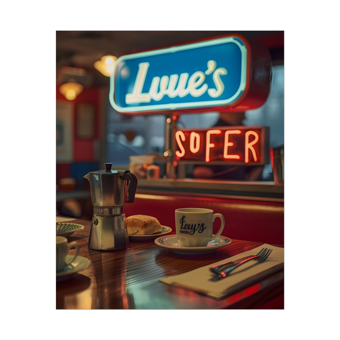 Retro Kitchen Diner Scene: Cozy Coffee Moment - Poster