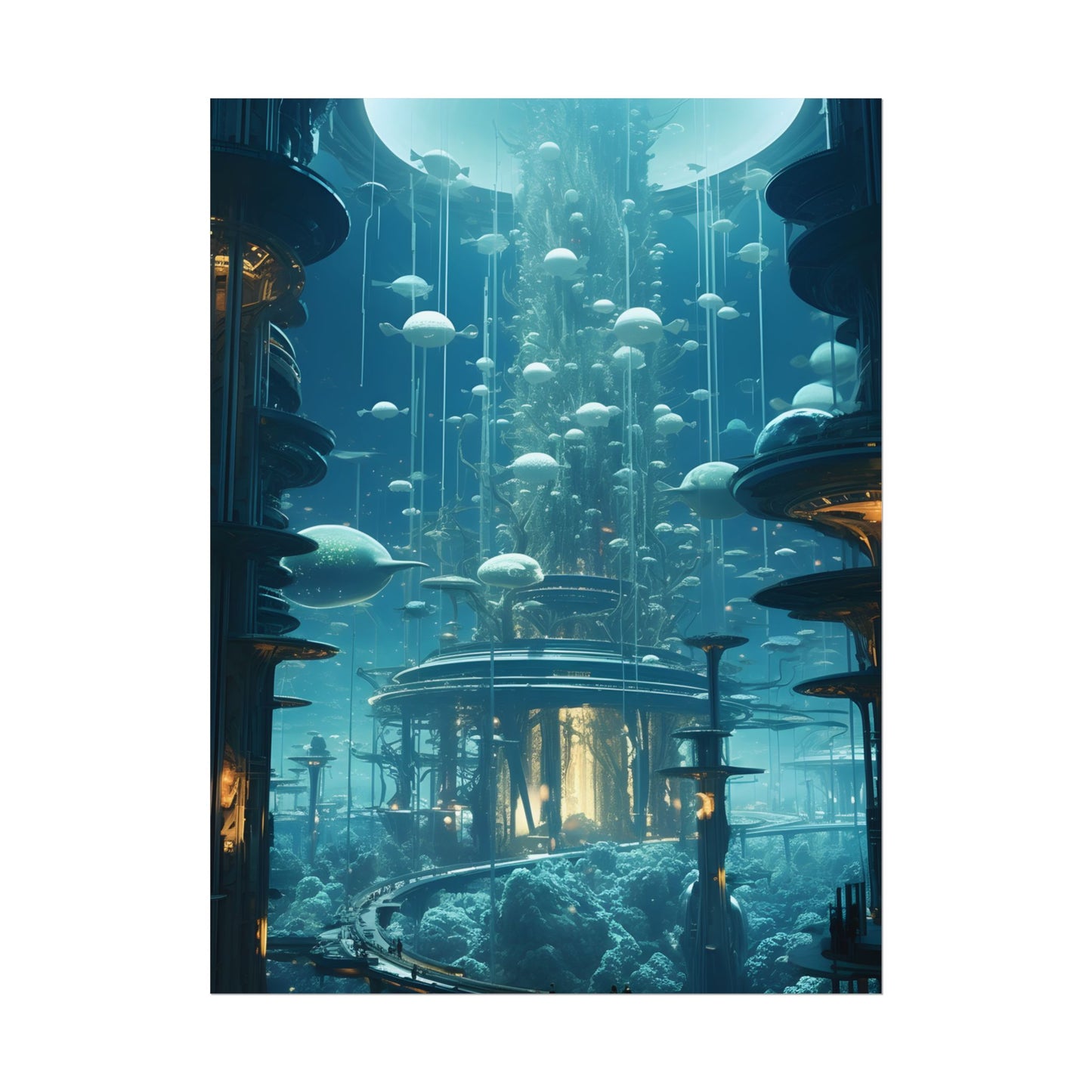 Underwater City of Tomorrow: Futuristic Urban Landscape Art - Poster