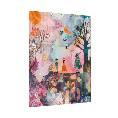 Colorful Whimsy: Blue Fish, Yellow Bird, Pink Cat Art Collage - Poster