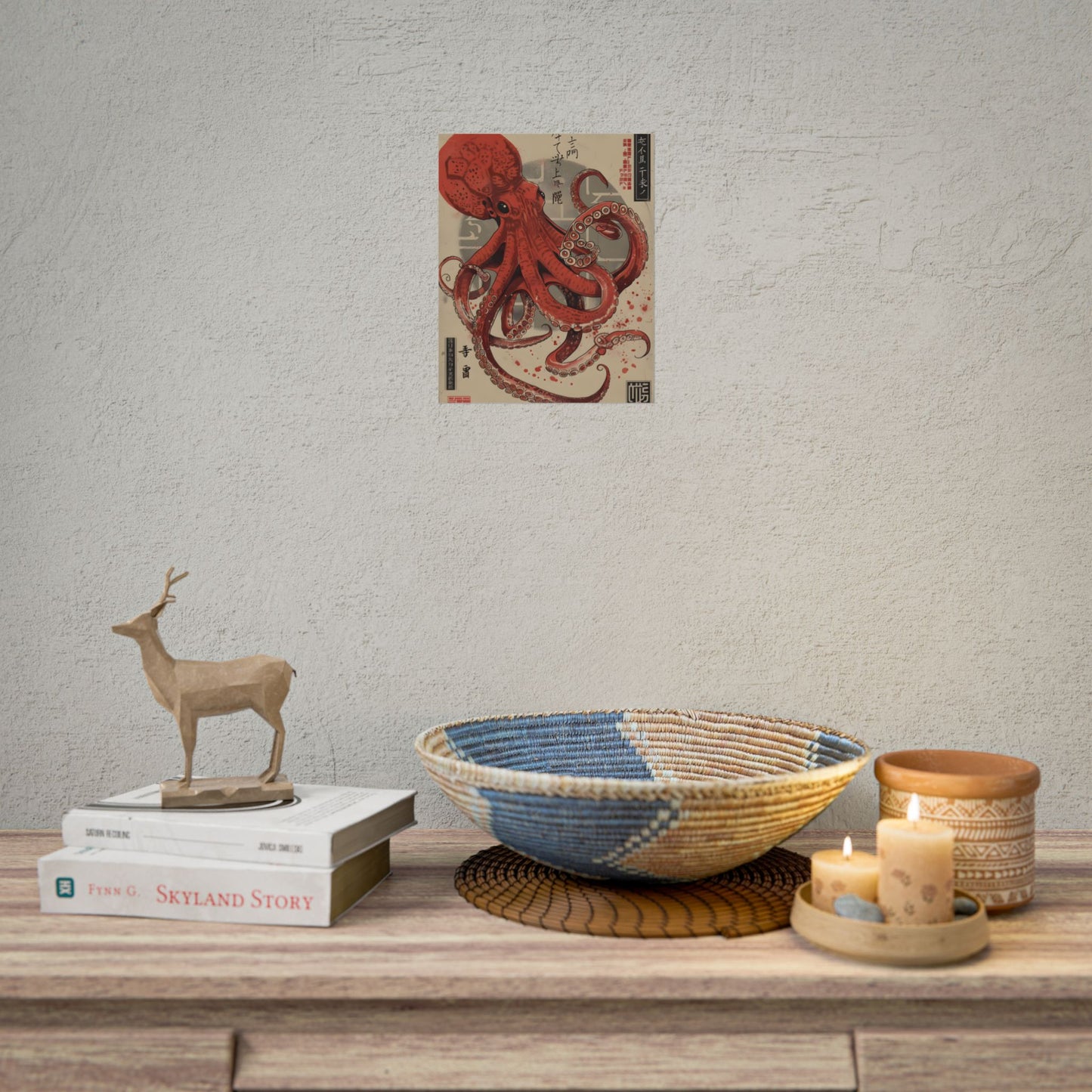 Stylized Japanese Octopus: Muted Watercolor Artwork - Poster