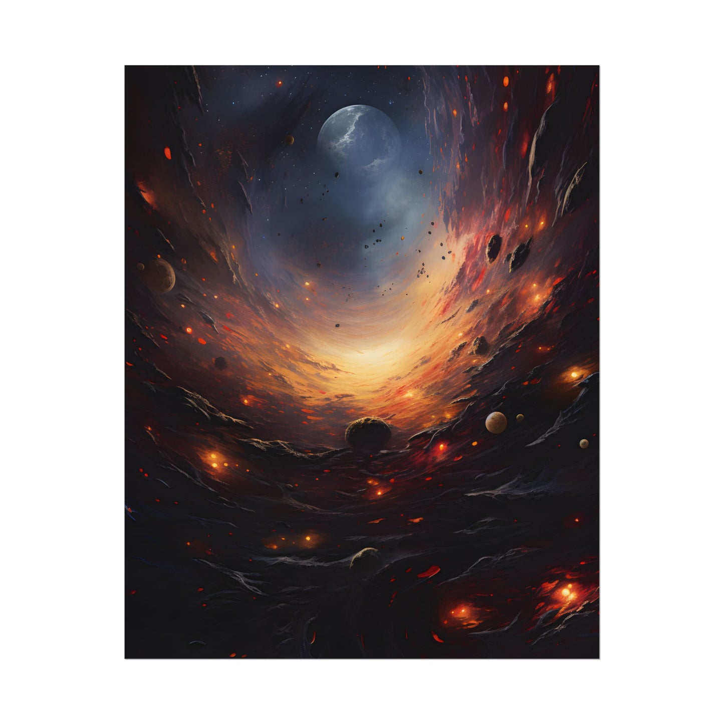 Cosmic Orbit: Six Planets Swirl Around a Black Hole - Poster