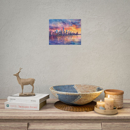 Serene NYC Sunset: Watercolor Skyline Reflections - Poster
