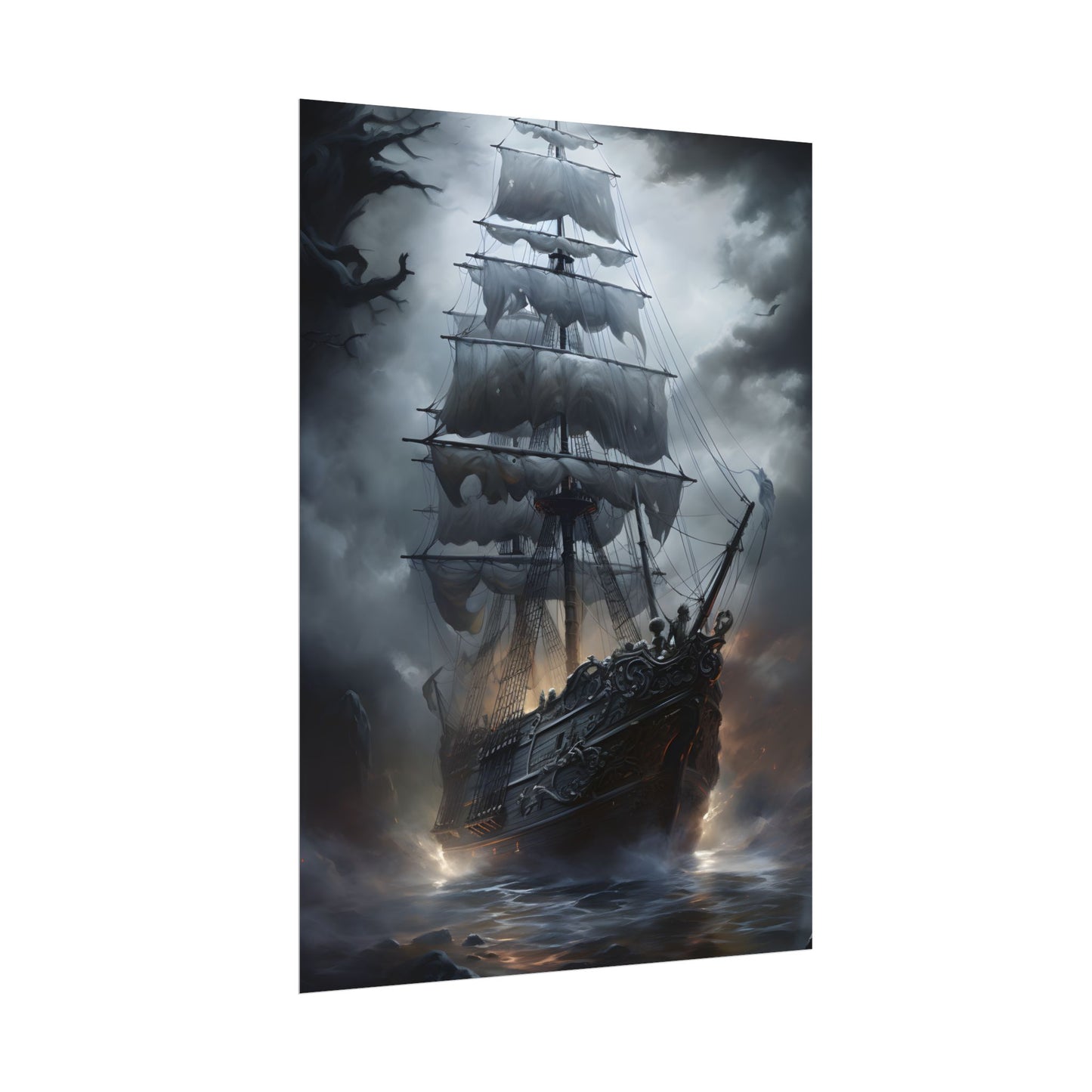 Ghostly Pirate Sails: Abandoned Ship at Sea - Poster