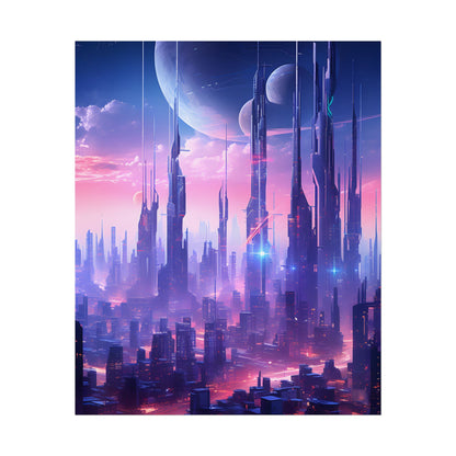 Cyberpunk Cityscape: Dark Futuristic Metropolis Digital Art - Poster