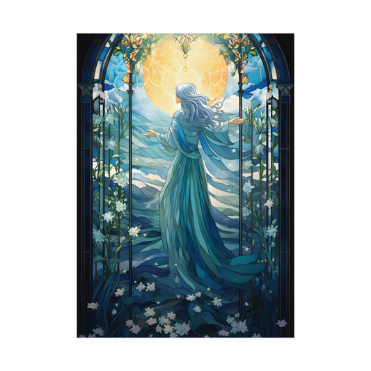 Medieval Stained Glass Art: Intricate Gothic Window Design - Poster