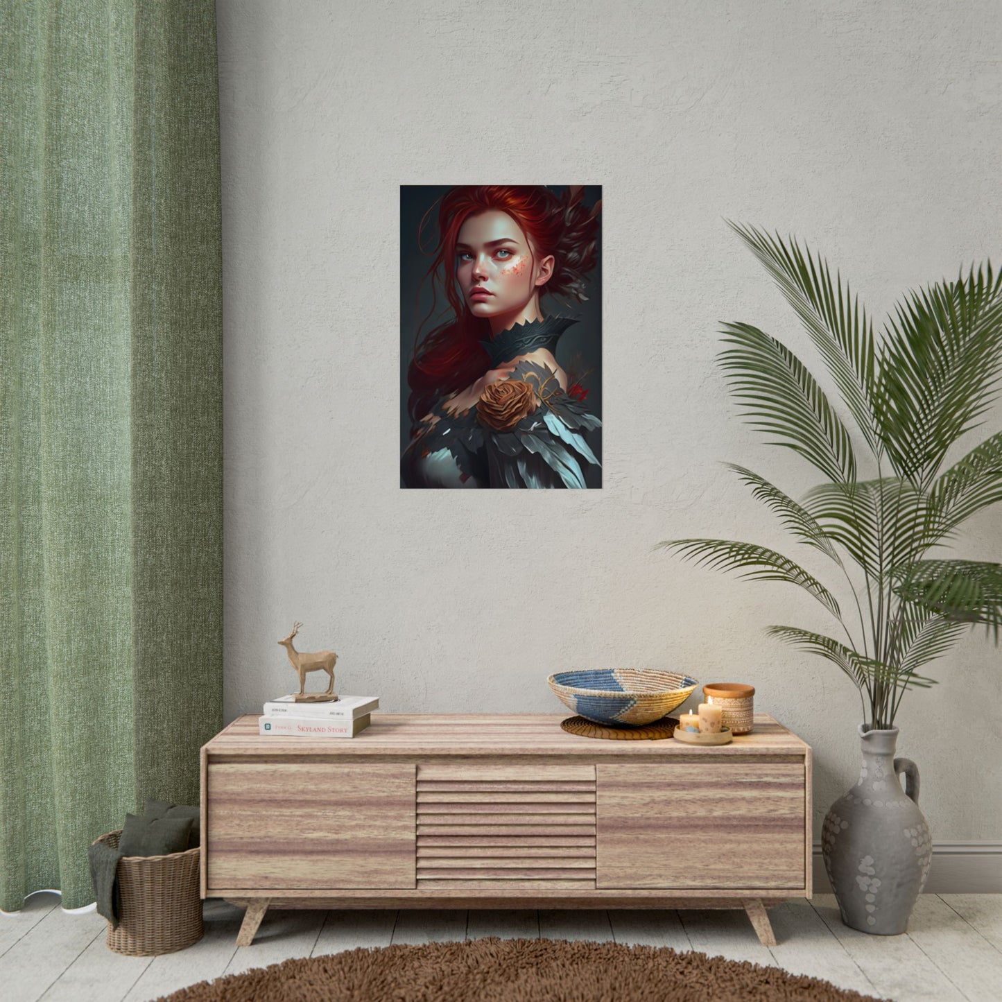 Stunning Redhead in Formal Dress: Elegant Portrait - Poster