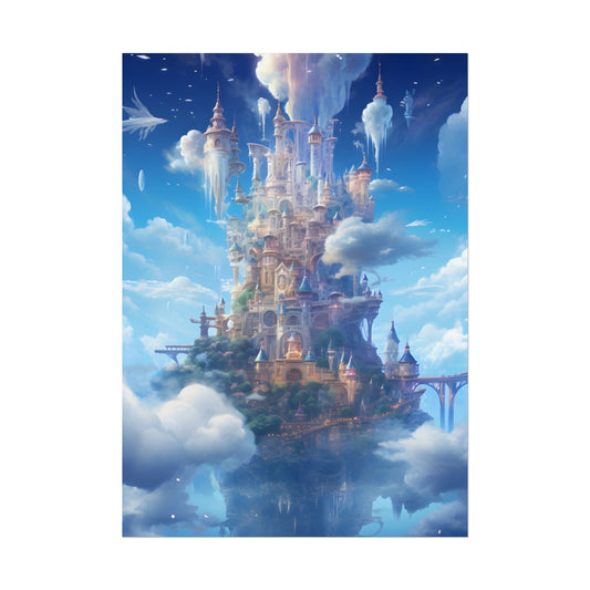 Floating City in Celestial Fantasy Realm: Dreamlike Digital Art - Poster