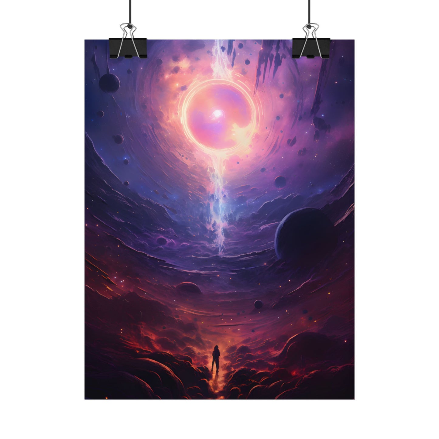 Black Hole Cosmic Odyssey: Dark Planet in Space Art - Poster